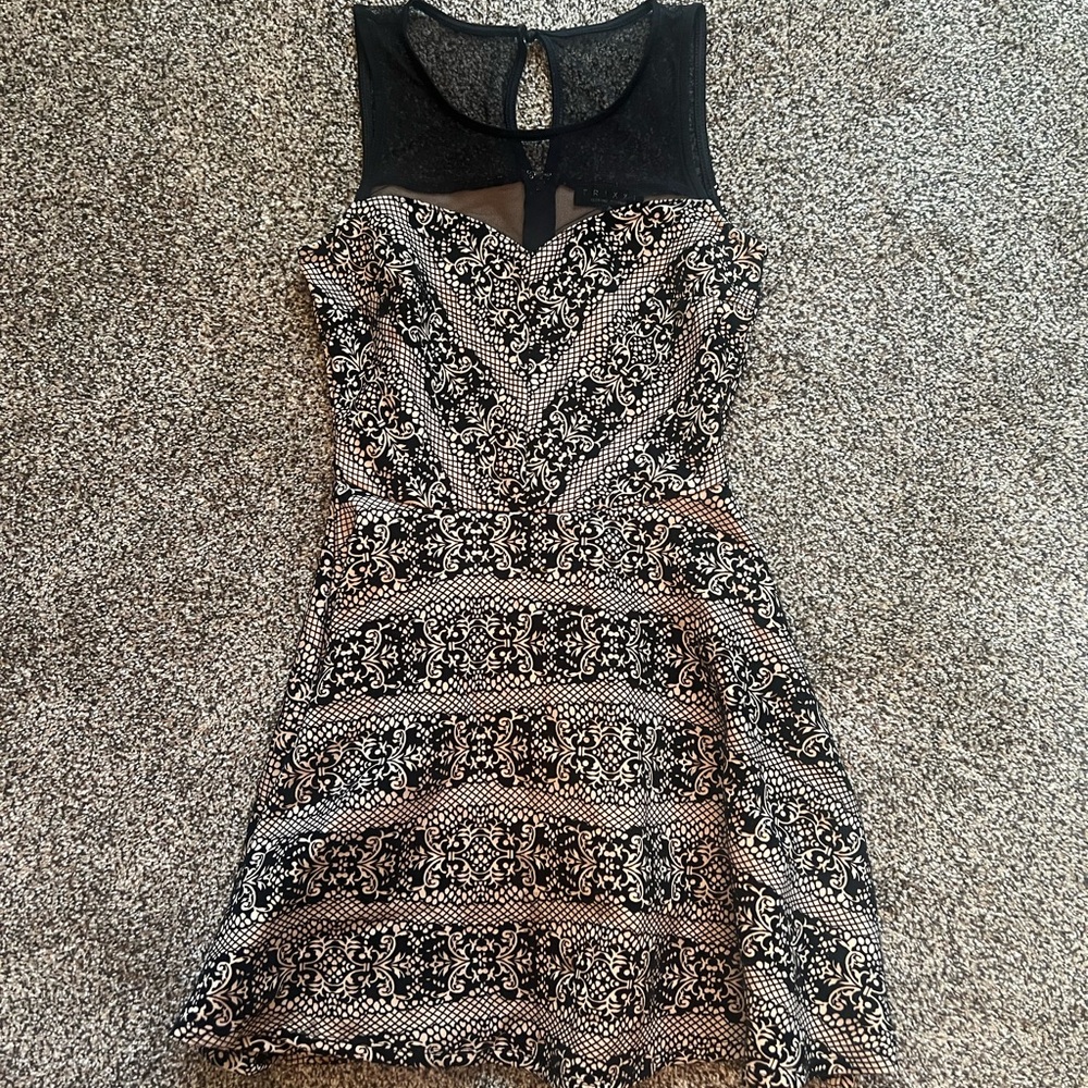 Elegant Black and Nude Patterned Dress